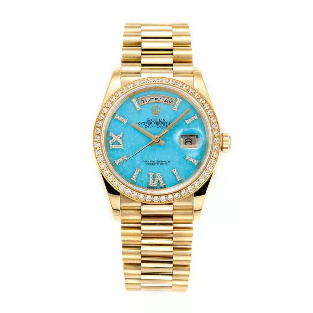 Rolex Women More Day-Date Technical Details Oyster 36 mm in Yellow Gold-Blue (1)