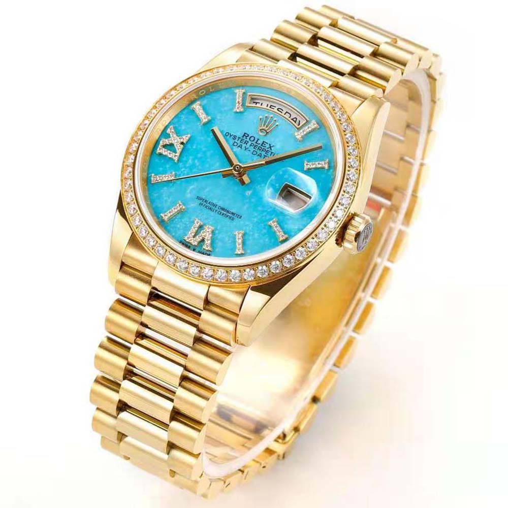 Rolex Women More Day-Date Technical Details Oyster 36 mm in Yellow Gold-Blue (2)