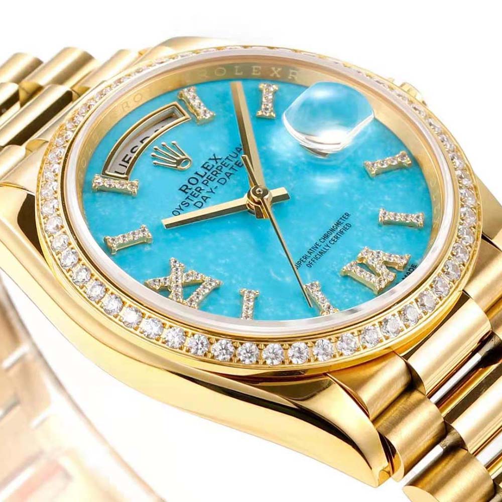 Rolex Women More Day-Date Technical Details Oyster 36 mm in Yellow Gold-Blue (3)