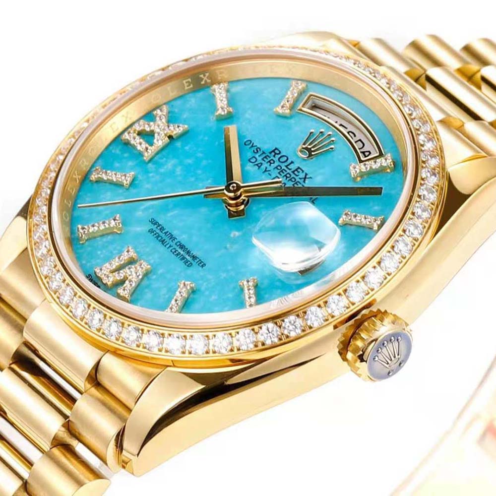 Rolex Women More Day-Date Technical Details Oyster 36 mm in Yellow Gold-Blue (4)