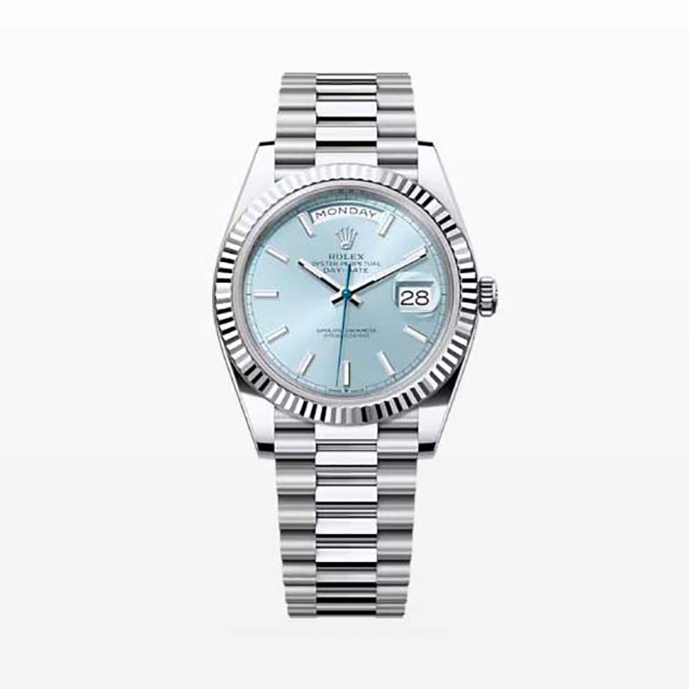 Rolex Women More Day-Date Technical Details Oyster 40 mm in Platinum-Blue