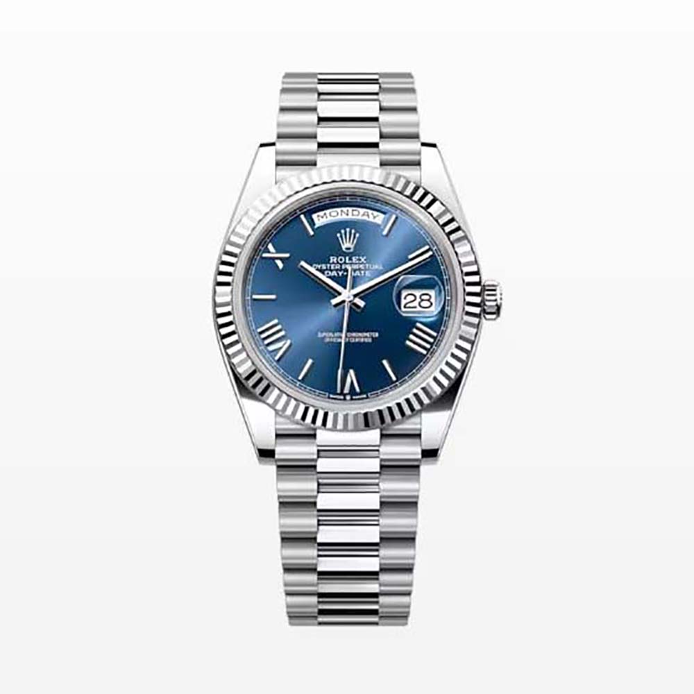 Rolex Women More Day-Date Technical Details Oyster 40 mm in Platinum-Navy