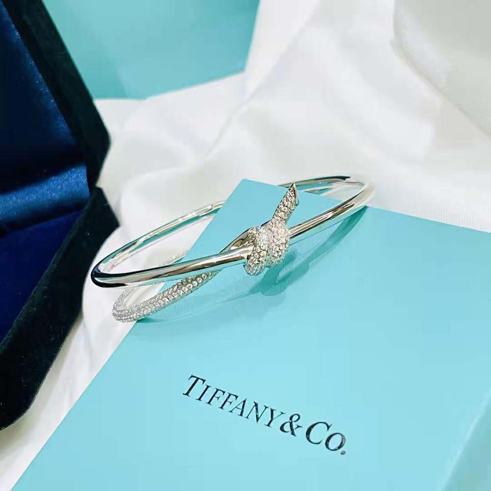 Tiffany Knot Double Row Hinged Bangle in White Gold with Diamonds (2)