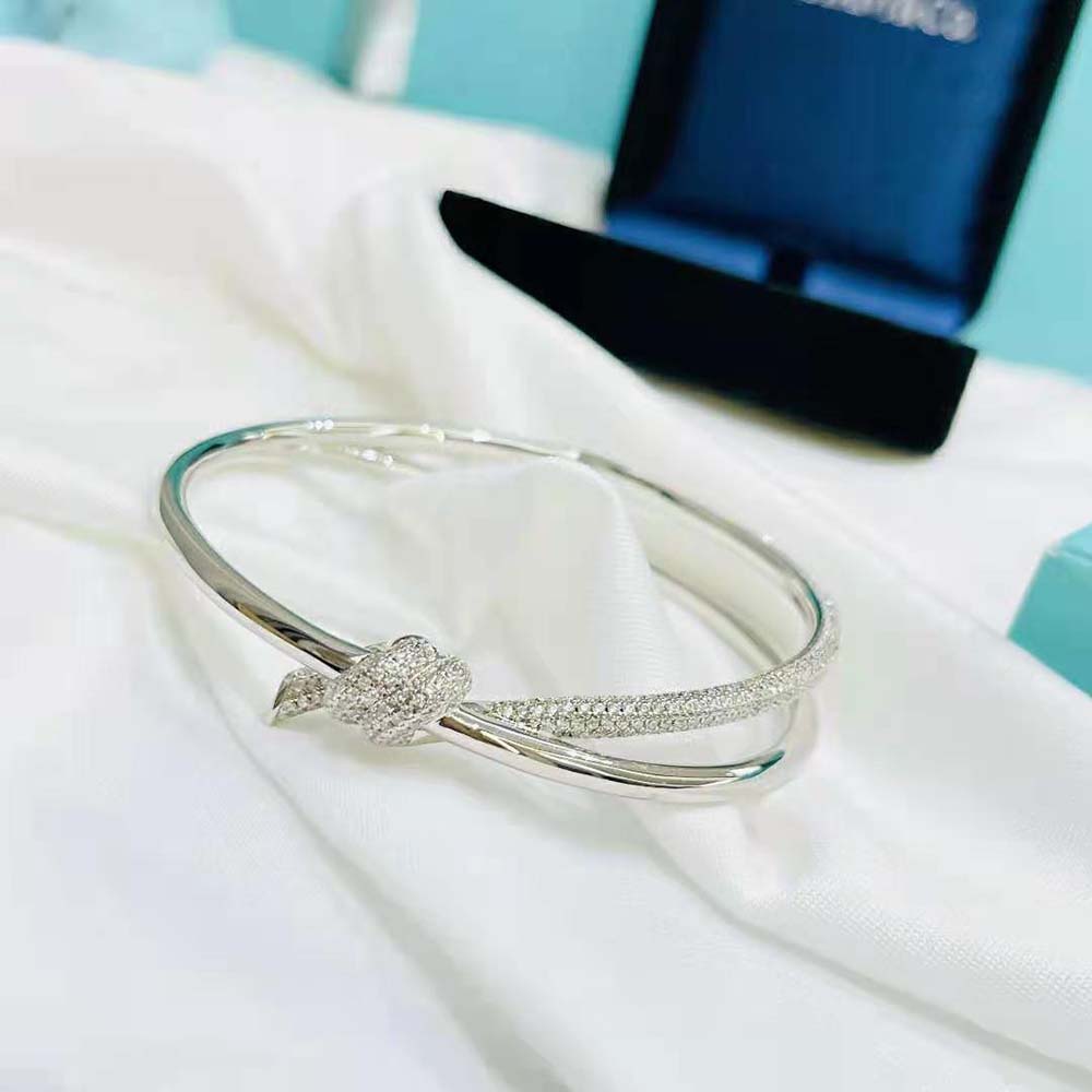 Tiffany Knot Double Row Hinged Bangle in White Gold with Diamonds (5)