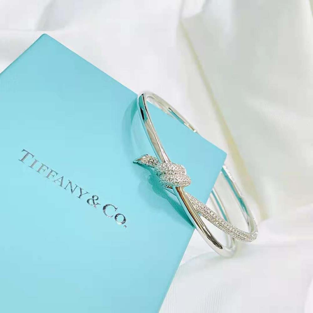 Tiffany Knot Double Row Hinged Bangle in White Gold with Diamonds (6)