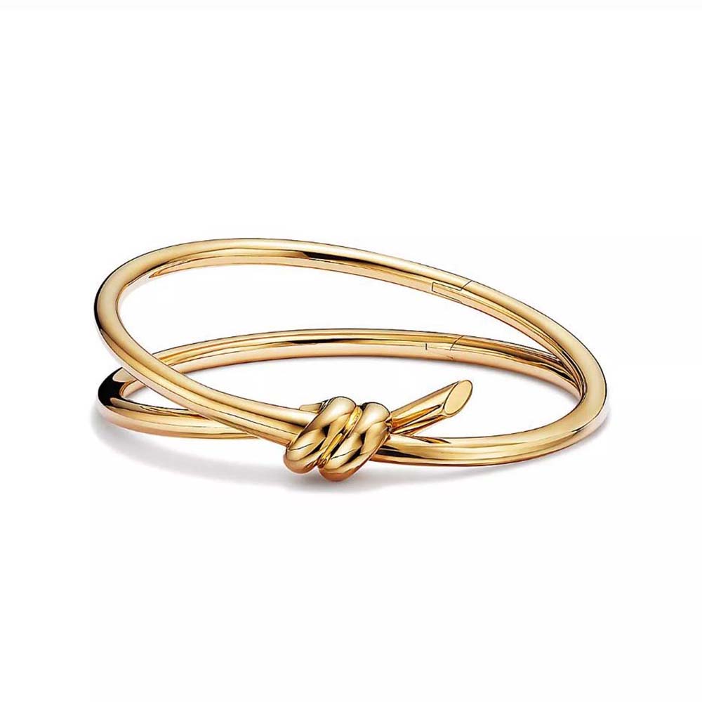 Tiffany Knot Double Row Hinged Bangle in Yellow Gold