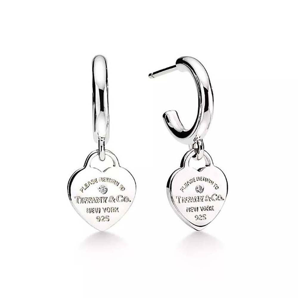 Tiffany Women Hoop Earrings in Sterling Silver with Diamonds Mini