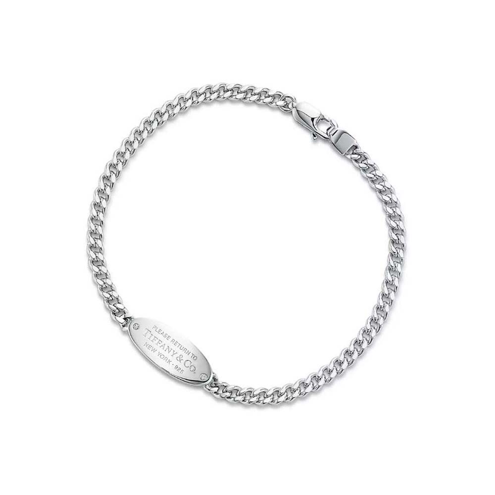 Tiffany Women Oval I.D. Bracelet in Sterling Silver with Diamonds