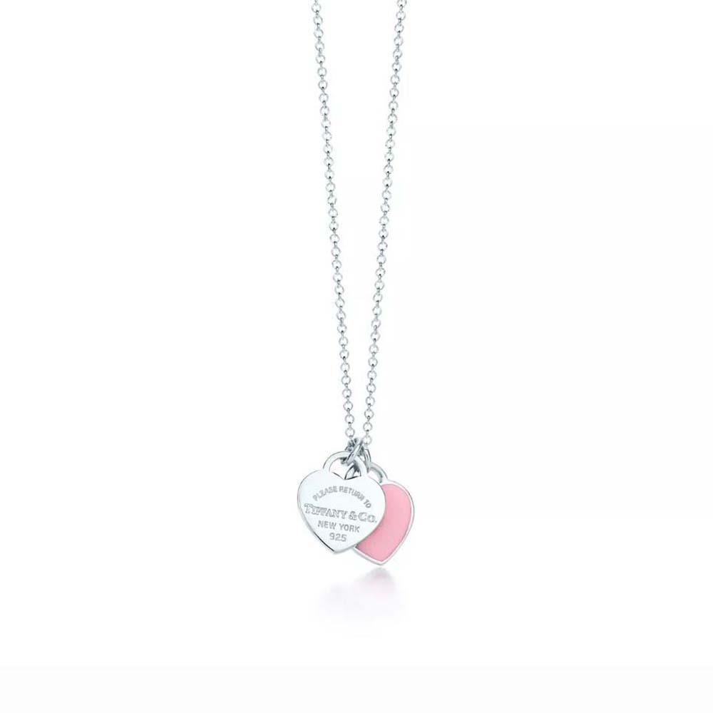 Tiffany Women Pink Double Heart Tag Pendant in Silver Mini (1)