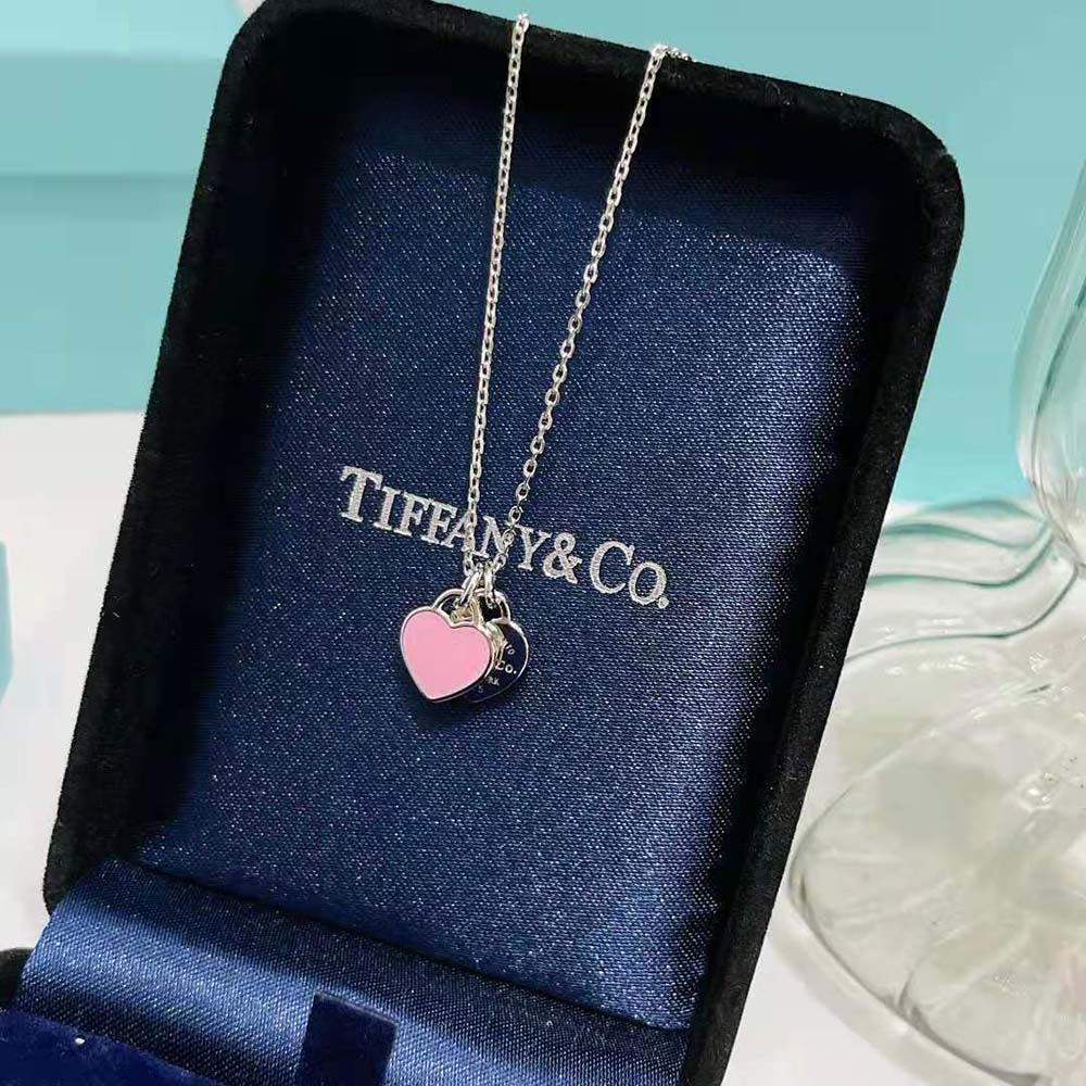 Tiffany Women Pink Double Heart Tag Pendant in Silver Mini (3)