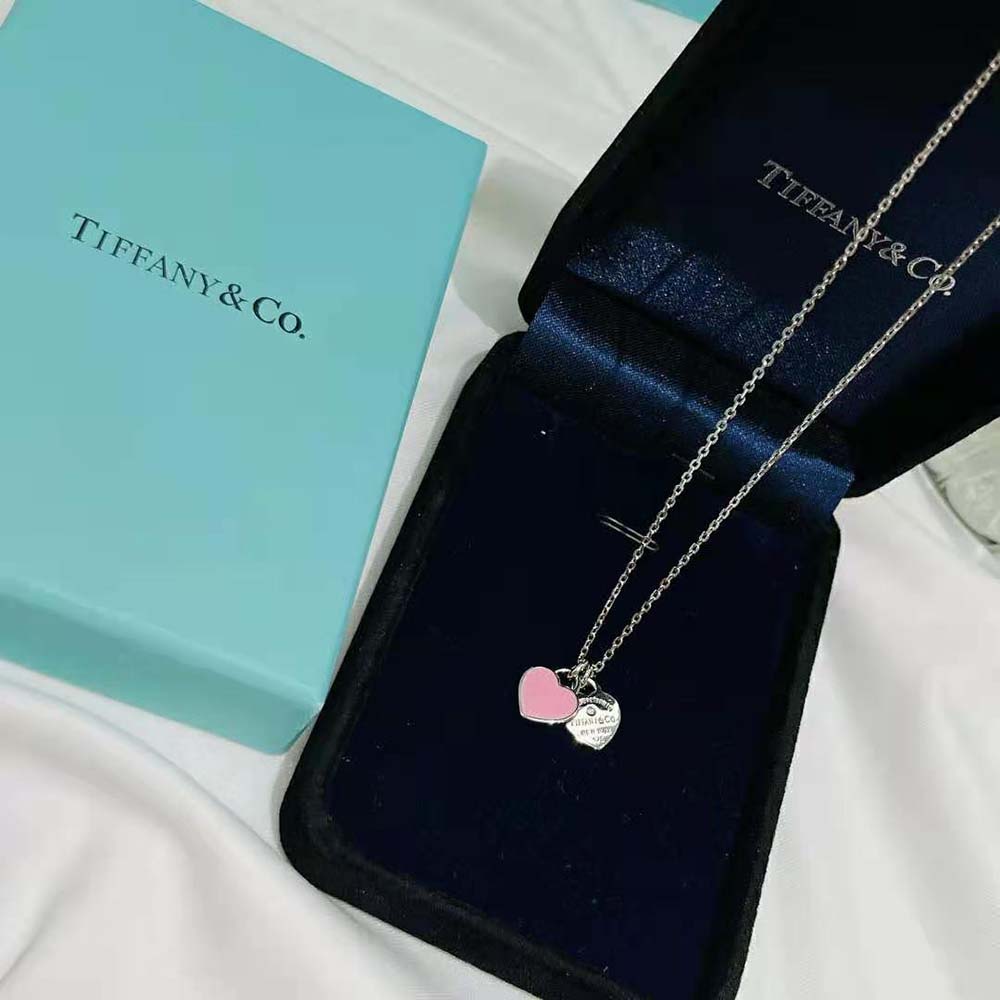 Tiffany Women Pink Double Heart Tag Pendant in Silver Mini (6)