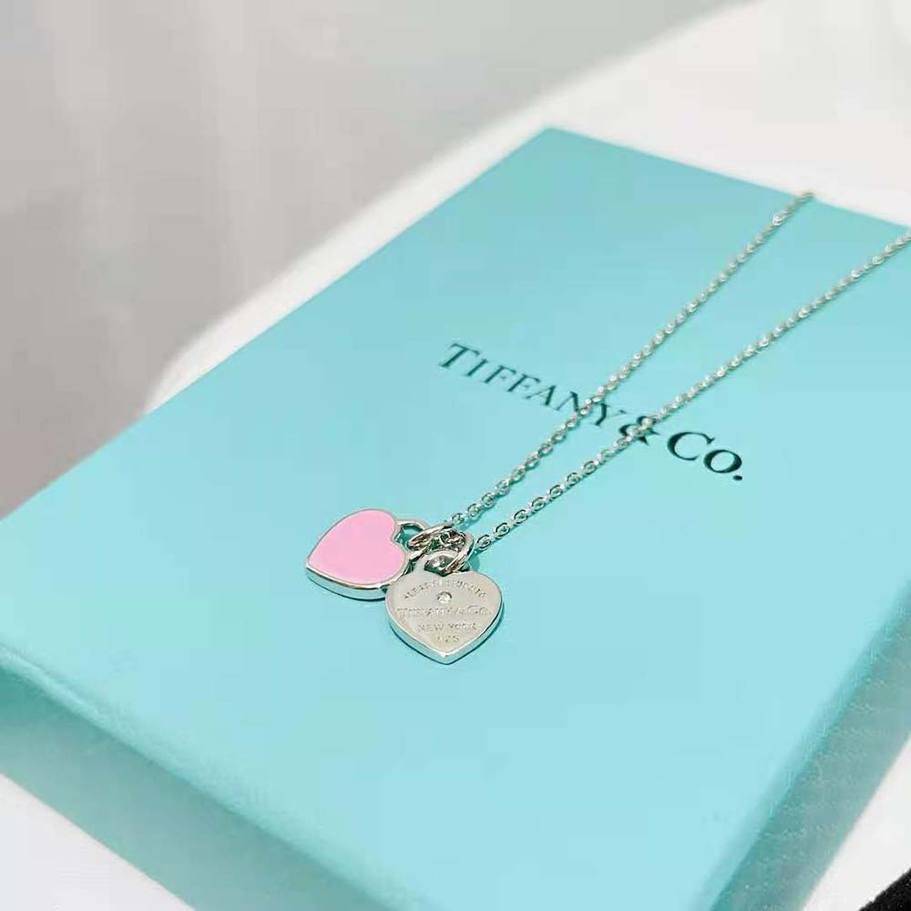 Tiffany Women Pink Double Heart Tag Pendant in Silver Mini (7)