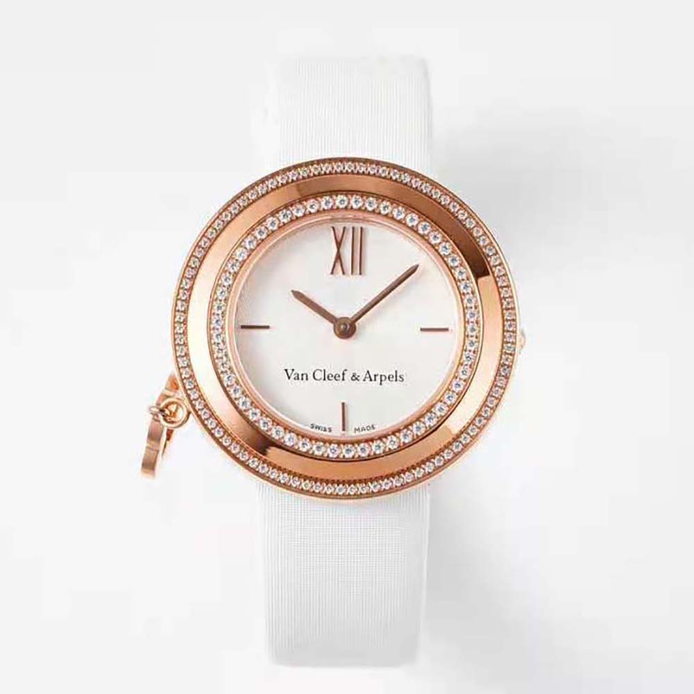 Van Cleef & Arpels Lady Charms Watch Quartz Movement 25 mm in Rose Gold-White