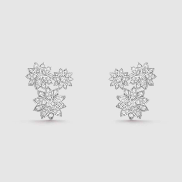 Van Cleef & Arpels Lady Lotus Earrings 3 Flowers in White Gold (1)