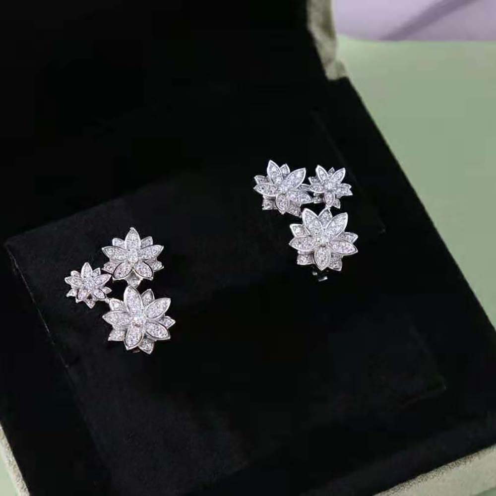 Van Cleef & Arpels Lady Lotus Earrings 3 Flowers in White Gold (2)
