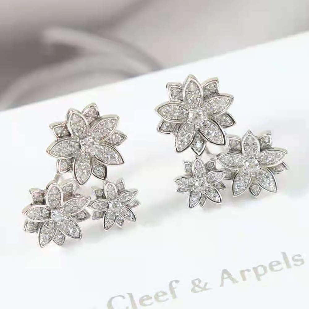 Van Cleef & Arpels Lady Lotus Earrings 3 Flowers in White Gold (4)