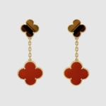 Van Cleef & Arpels Lady Magic Alhambra Earrings 2 Motifs in Yellow Gold-Red