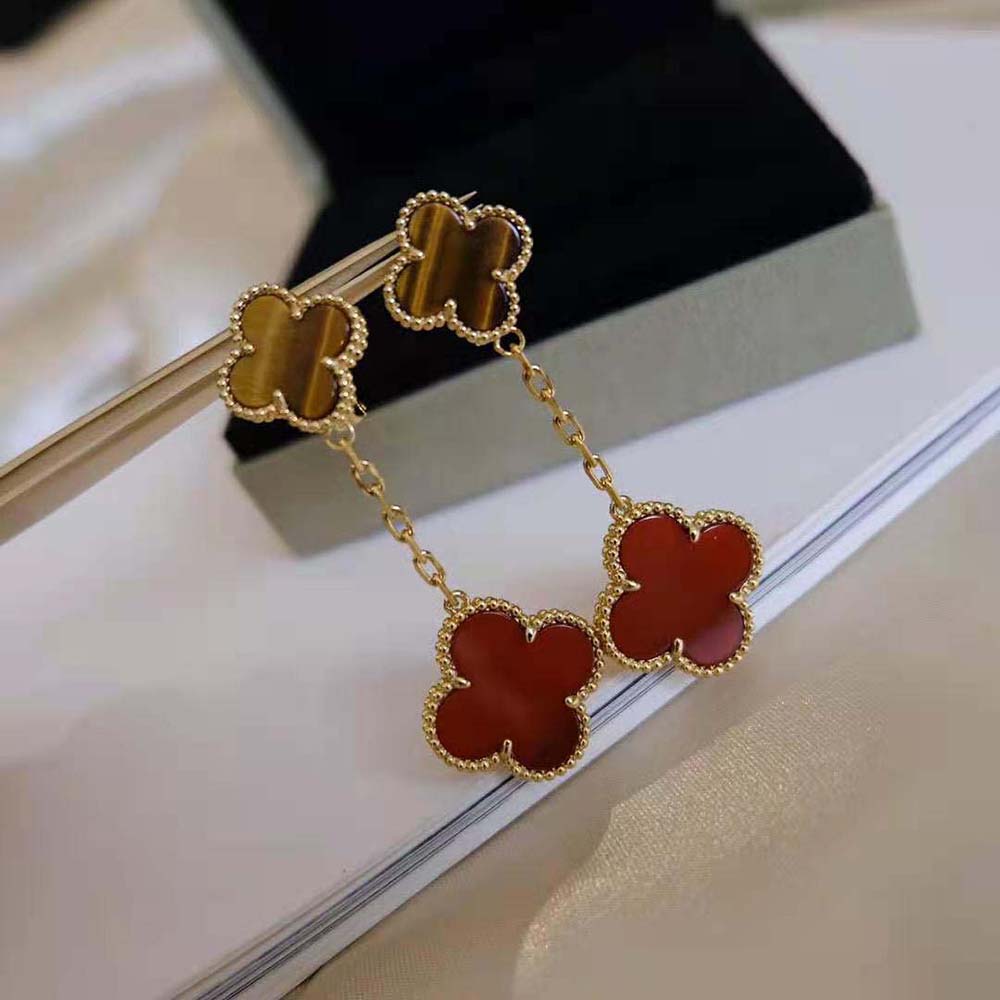 Van Cleef & Arpels Lady Magic Alhambra Earrings 2 Motifs in Yellow Gold-Red (2)