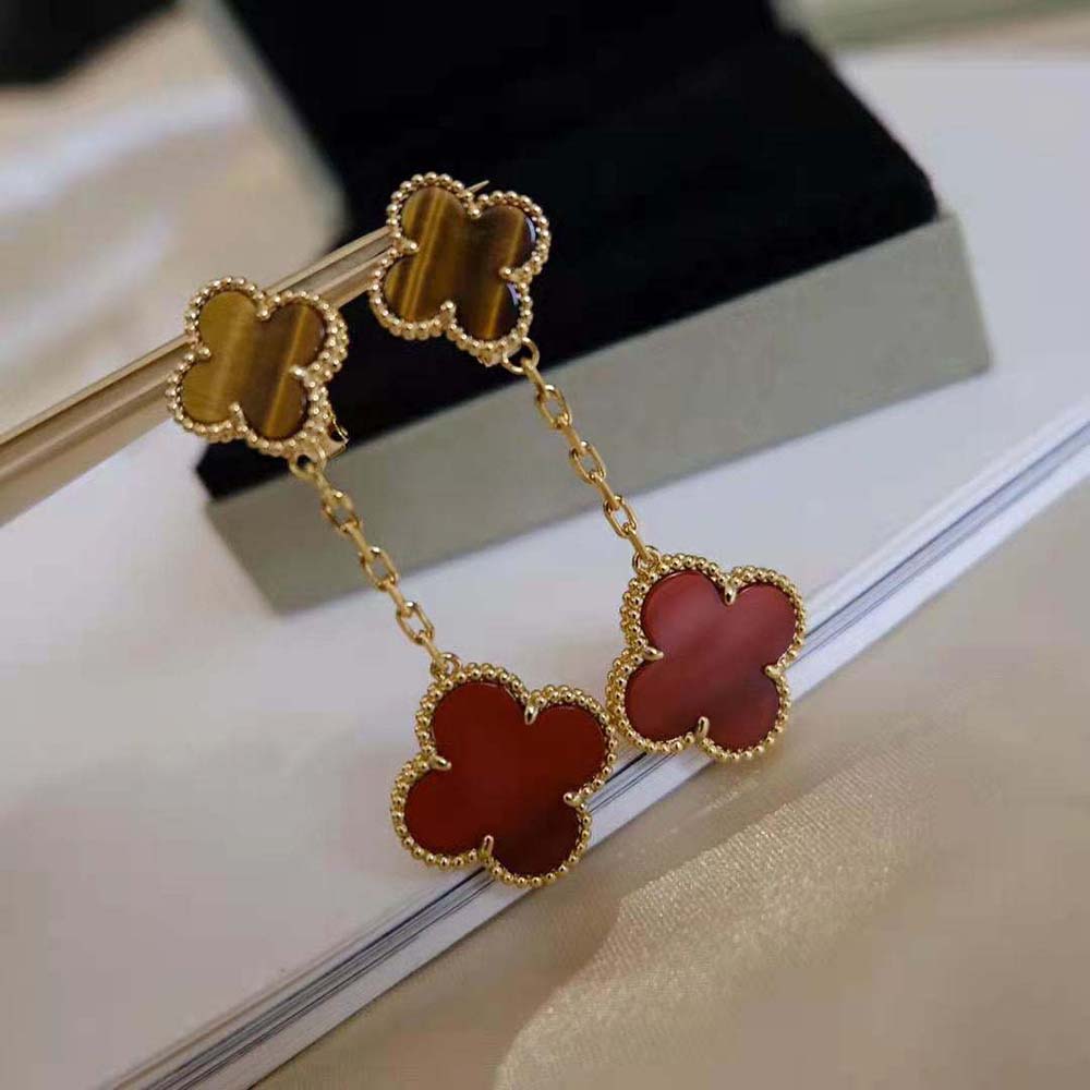 Van Cleef & Arpels Lady Magic Alhambra Earrings 2 Motifs in Yellow Gold-Red (4)