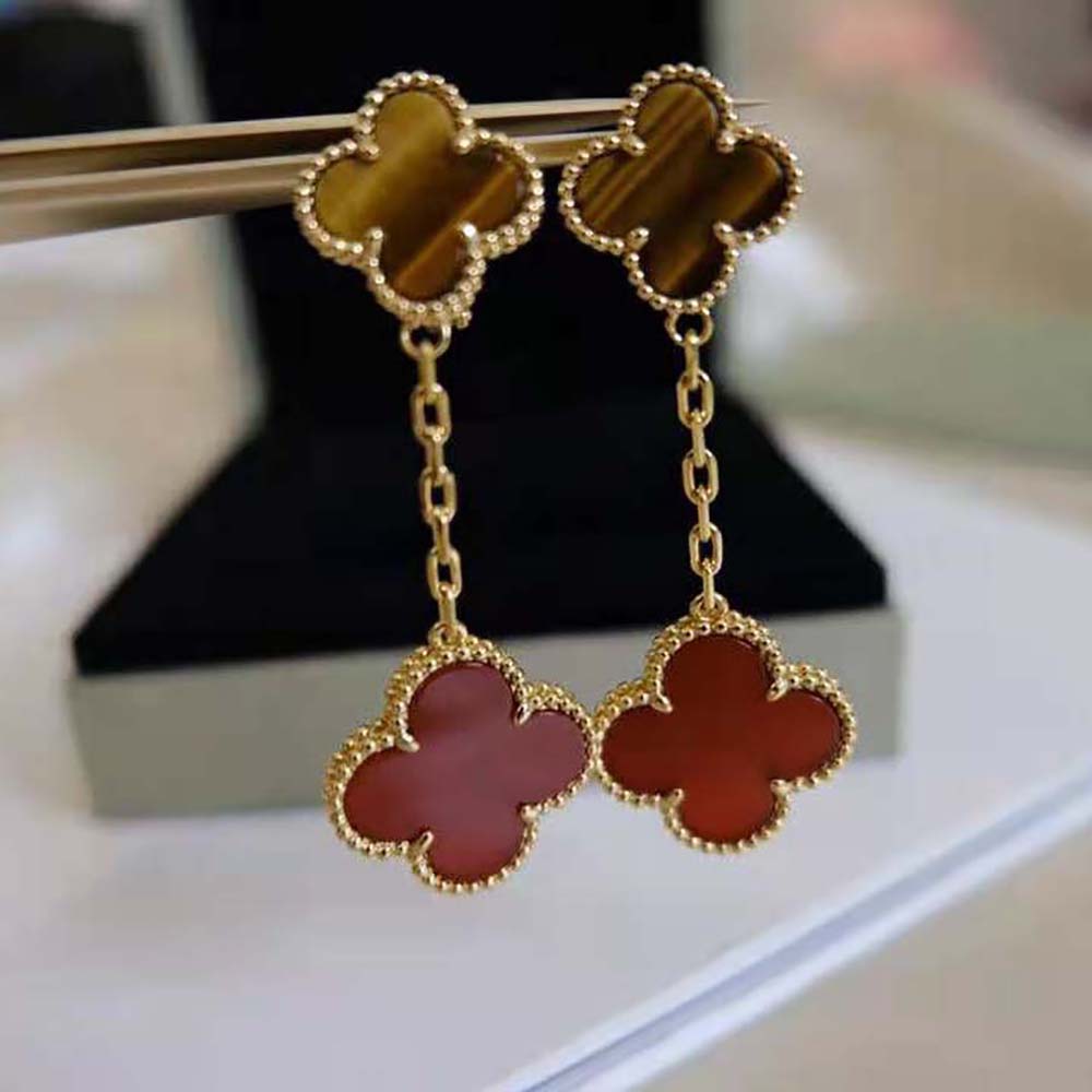 Van Cleef & Arpels Lady Magic Alhambra Earrings 2 Motifs in Yellow Gold-Red (5)