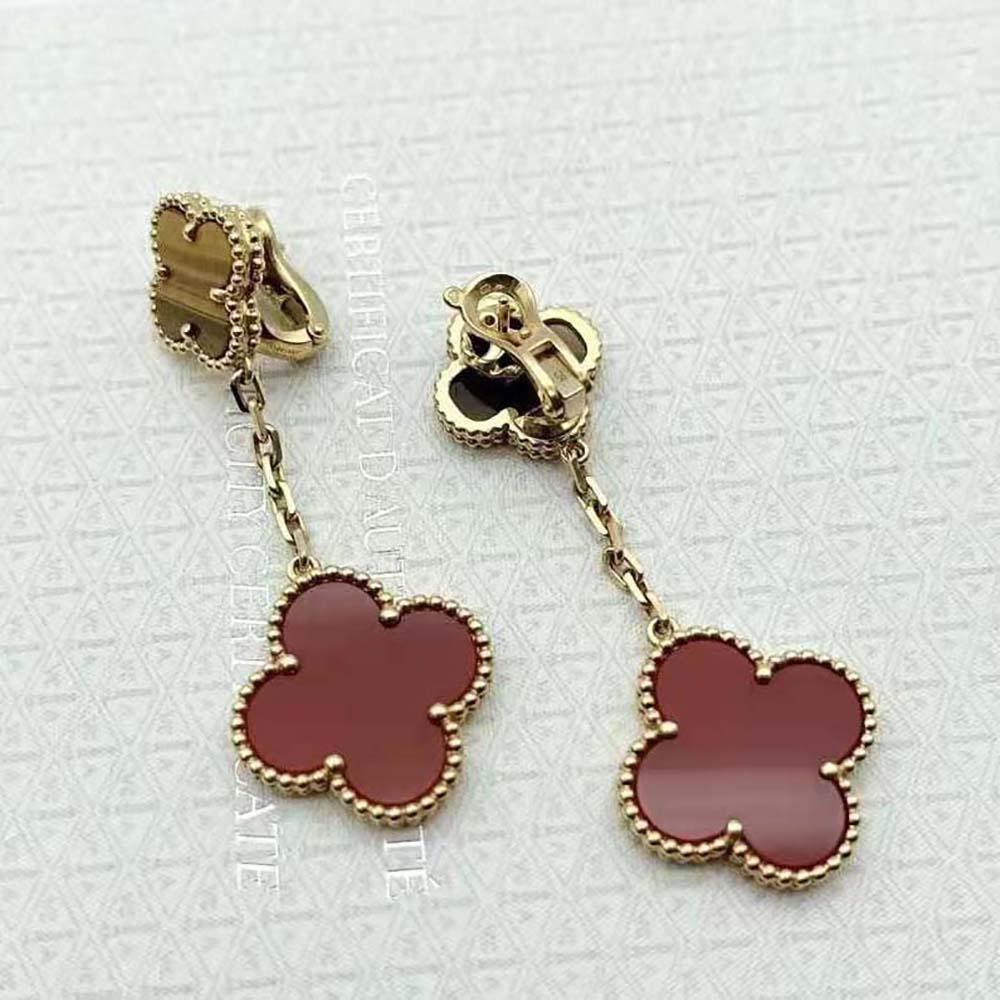 Van Cleef & Arpels Lady Magic Alhambra Earrings 2 Motifs in Yellow Gold-Red (8)