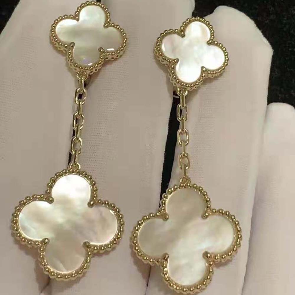 Van Cleef & Arpels Lady Magic Alhambra Earrings 2 Motifs in Yellow Gold-White (2)