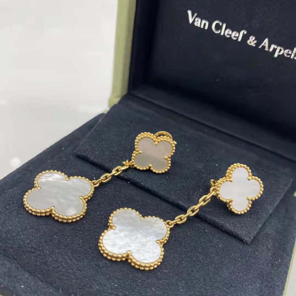 Van Cleef & Arpels Lady Magic Alhambra Earrings 2 Motifs in Yellow Gold-White (4)