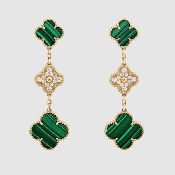 Van Cleef & Arpels Lady Magic Alhambra Earrings 3 Motifs in Yellow Gold-Green (1)