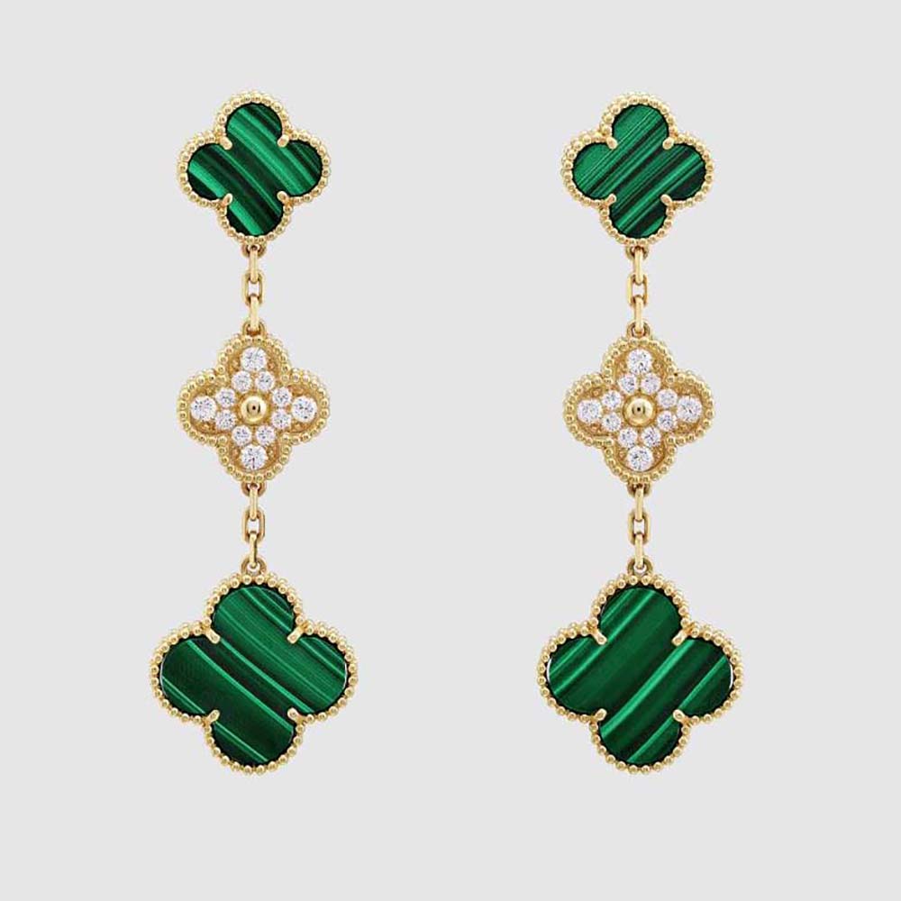Van Cleef & Arpels Lady Magic Alhambra Earrings 3 Motifs in Yellow Gold-Green