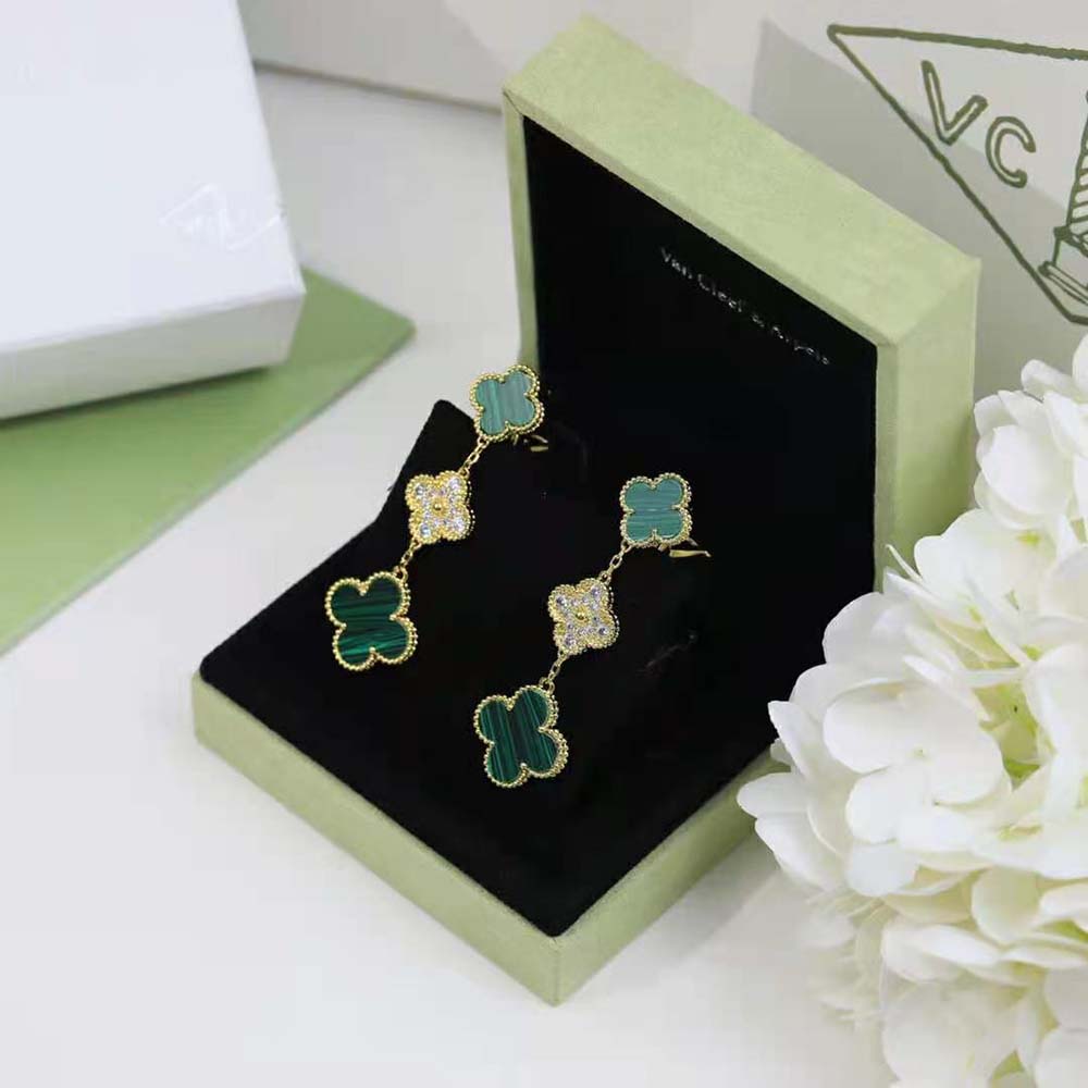 Van Cleef & Arpels Lady Magic Alhambra Earrings 3 Motifs in Yellow Gold-Green (2)