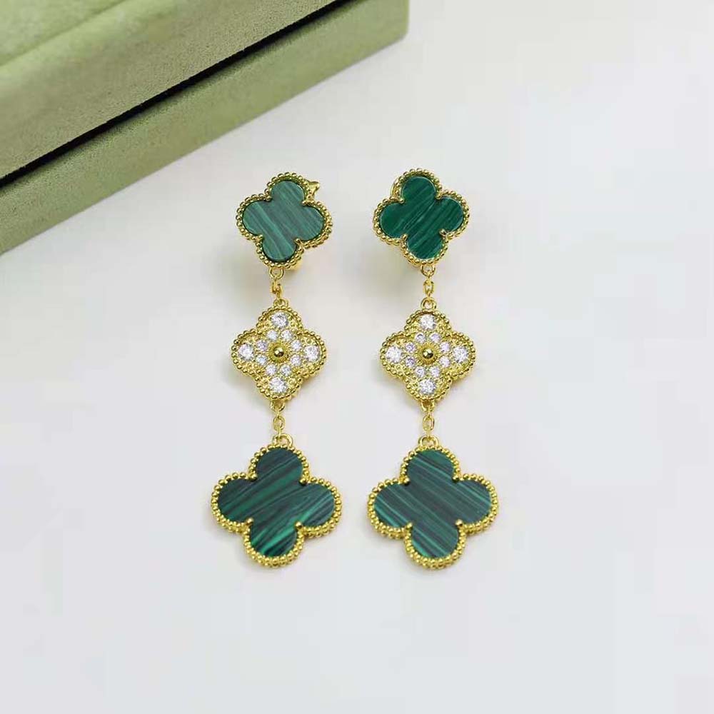 Van Cleef & Arpels Lady Magic Alhambra Earrings 3 Motifs in Yellow Gold-Green (3)