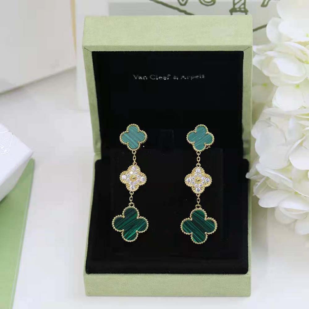 Van Cleef & Arpels Lady Magic Alhambra Earrings 3 Motifs in Yellow Gold-Green (4)