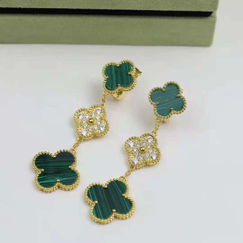 Van Cleef & Arpels Lady Magic Alhambra Earrings 3 Motifs in Yellow Gold-Green (5)