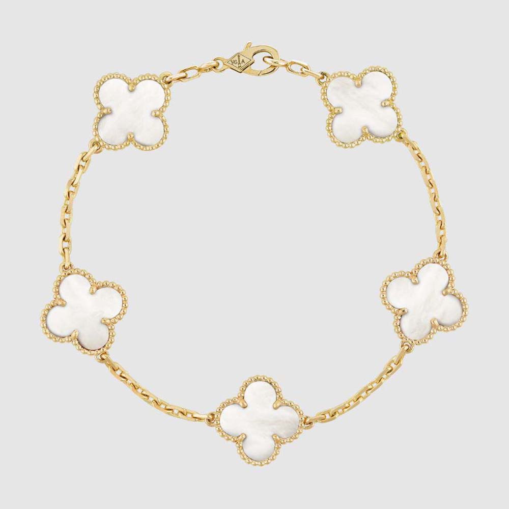 Van Cleef & Arpels Lady Vintage Alhambra Bracelet 5 Motifs-White (1)