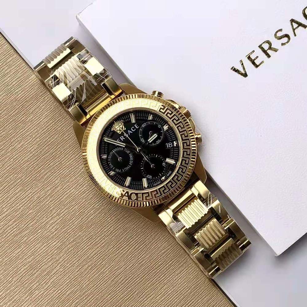 Versace Men Greca Action Chrono Watch 45 mm IP Champagne Round (7)