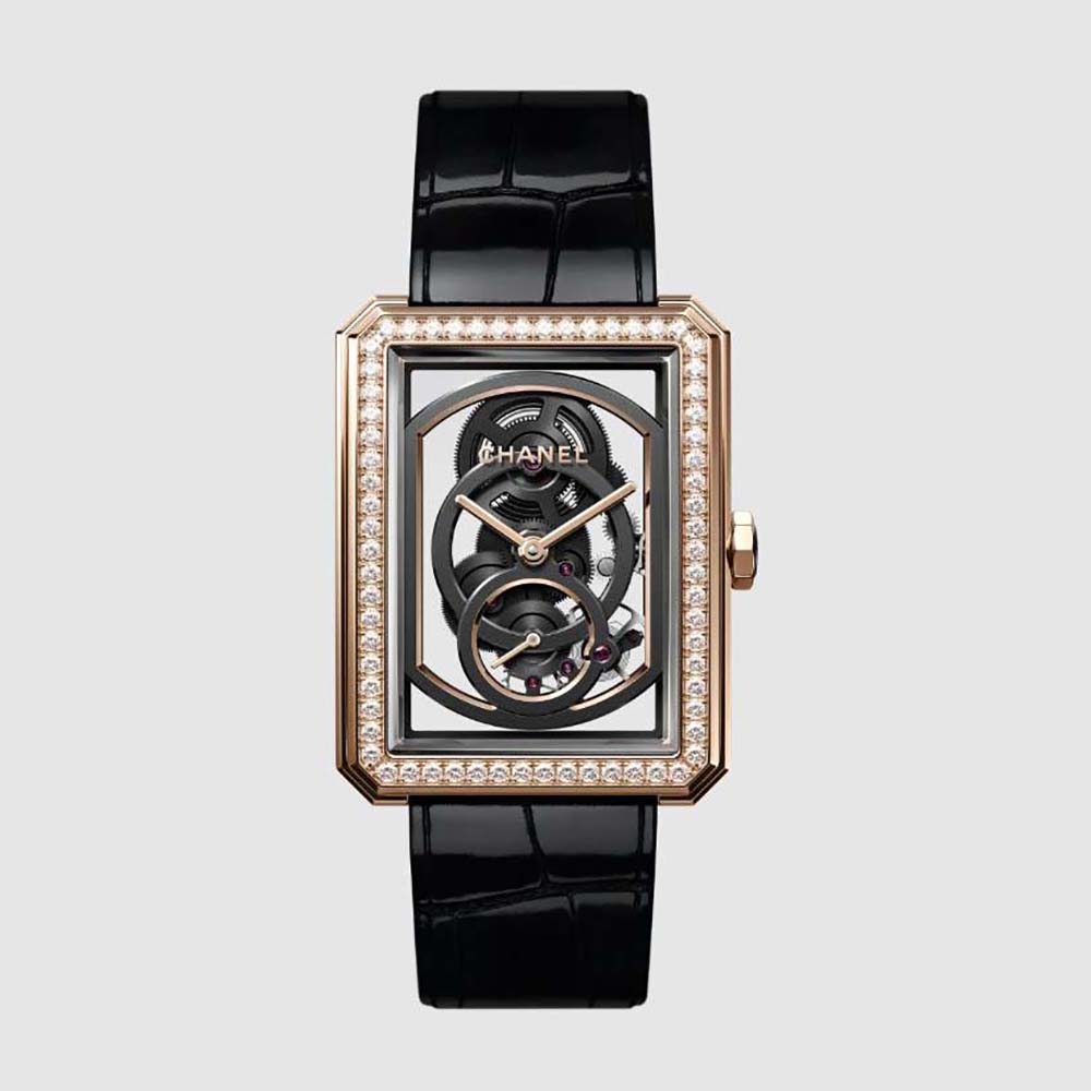 Chanel Women Boy·Friend Skeleton Watch Manual-winding in Beige Gold and Diamonds (1)