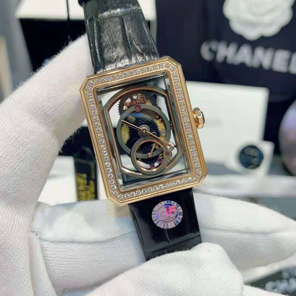 Chanel Women Boy·Friend Skeleton Watch Manual-winding in Beige Gold and Diamonds (2)