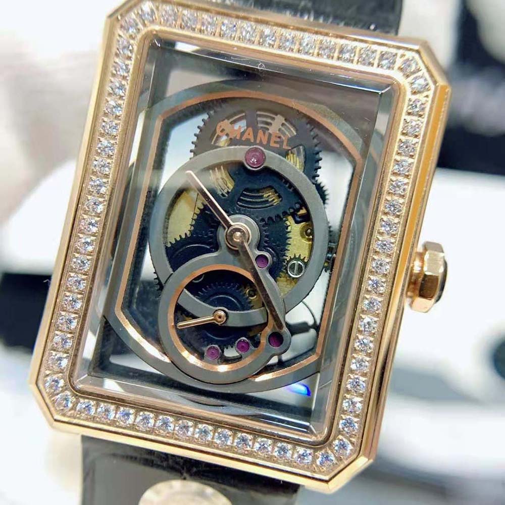 Chanel Women Boy·Friend Skeleton Watch Manual-winding in Beige Gold and Diamonds (3)