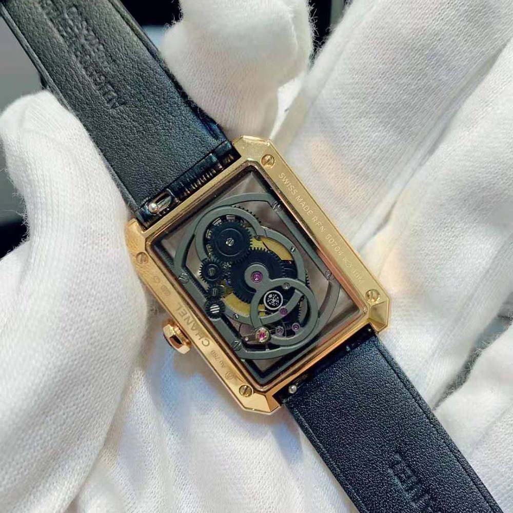 Chanel Women Boy·Friend Skeleton Watch Manual-winding in Beige Gold and Diamonds (6)
