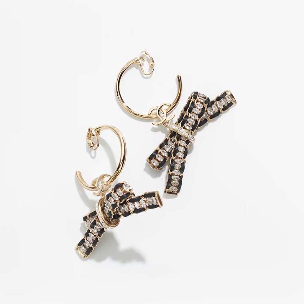 Chanel Women Clip on Hoop Earrings Metal Calfskin Strass