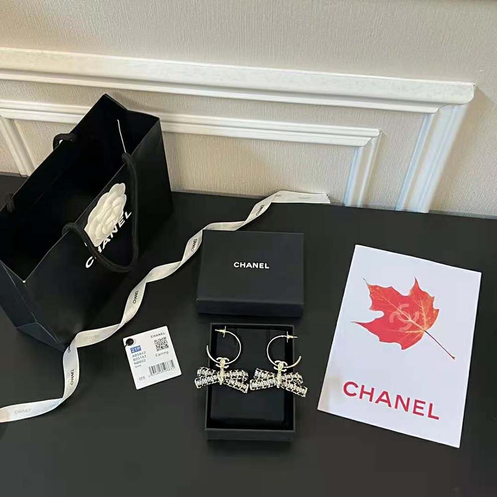 Chanel Women Clip on Hoop Earrings Metal Calfskin Strass (2)