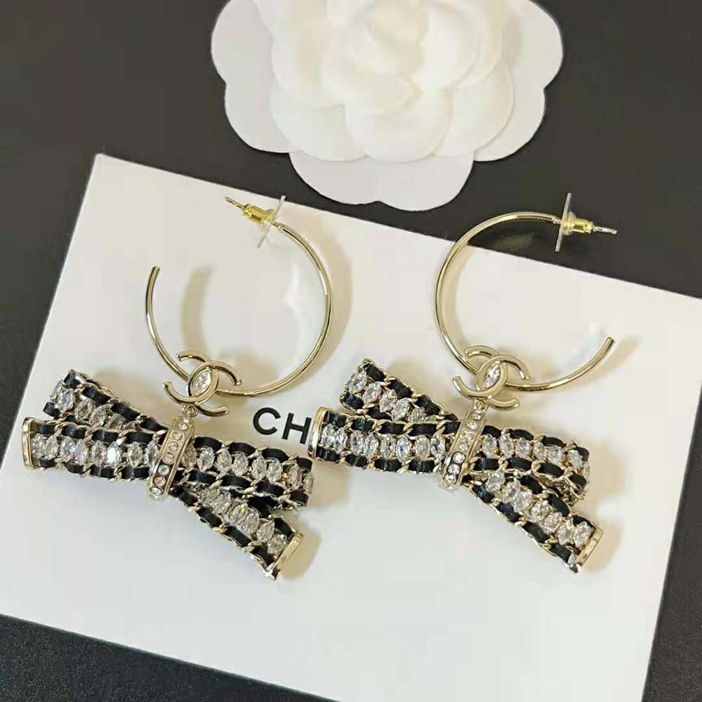 Chanel Women Clip on Hoop Earrings Metal Calfskin Strass (3)