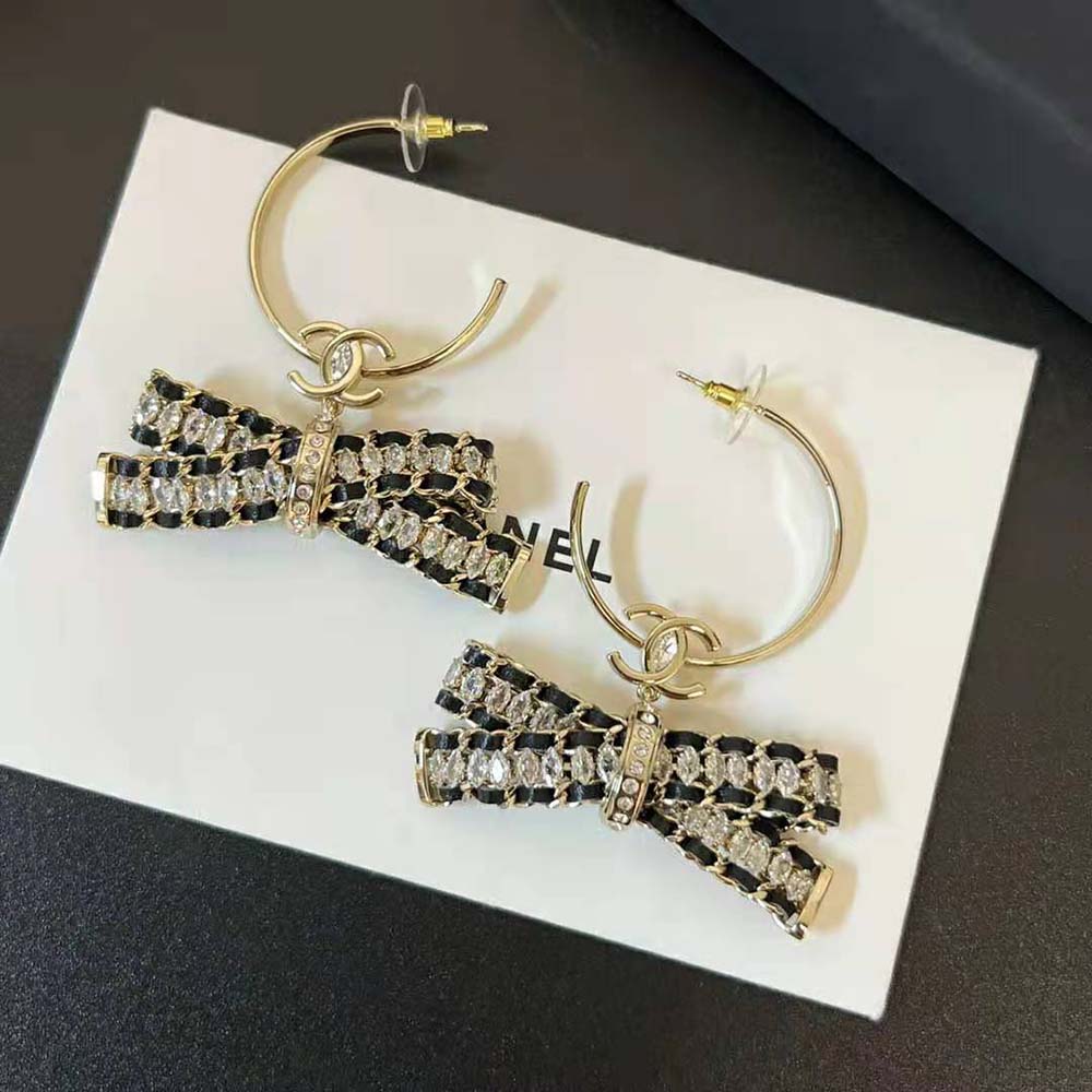 Chanel Women Clip on Hoop Earrings Metal Calfskin Strass (4)