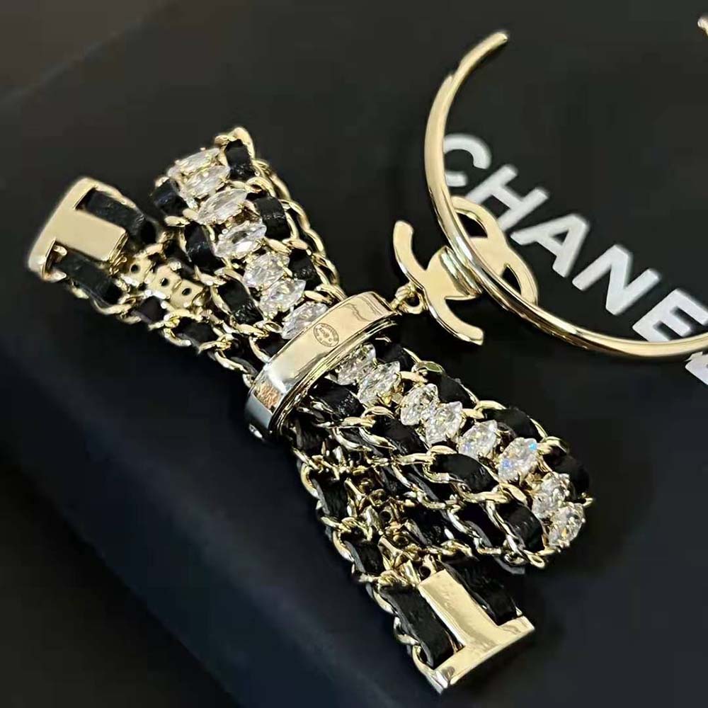 Chanel Women Clip on Hoop Earrings Metal Calfskin Strass (5)