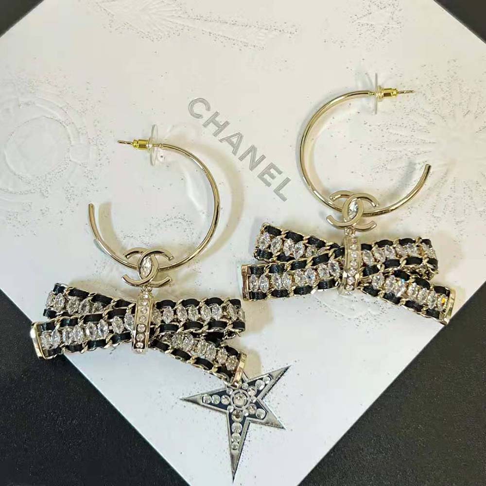 Chanel Women Clip on Hoop Earrings Metal Calfskin Strass (6)