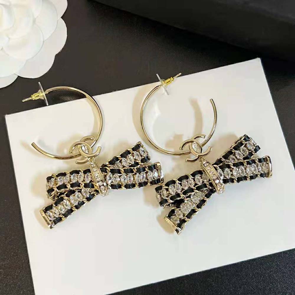 Chanel Women Clip on Hoop Earrings Metal Calfskin Strass (8)
