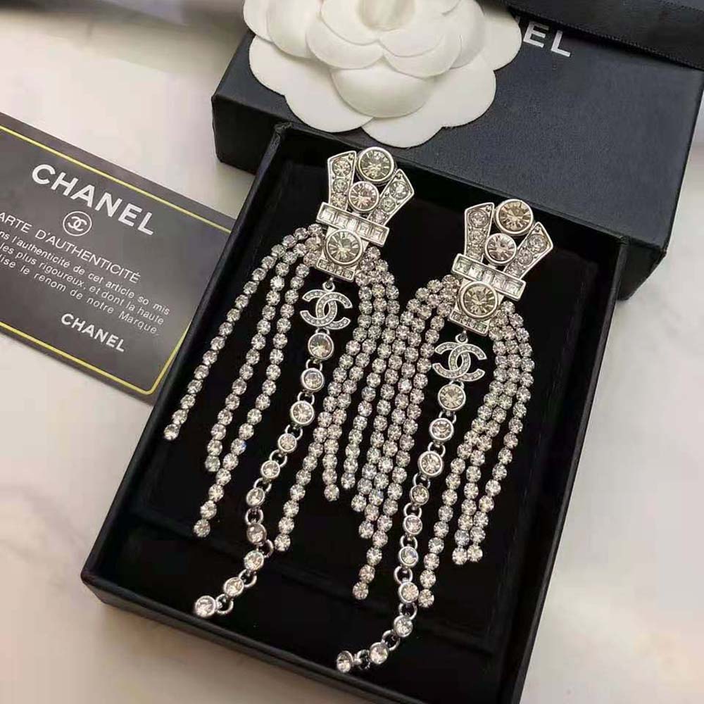 Chanel Women Clip-on Pendants in Silver & Crystal (2)