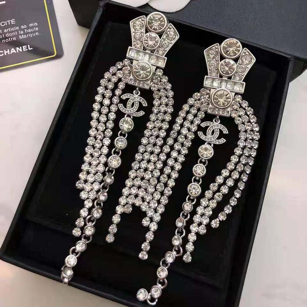 Chanel Women Clip-on Pendants in Silver & Crystal (3)