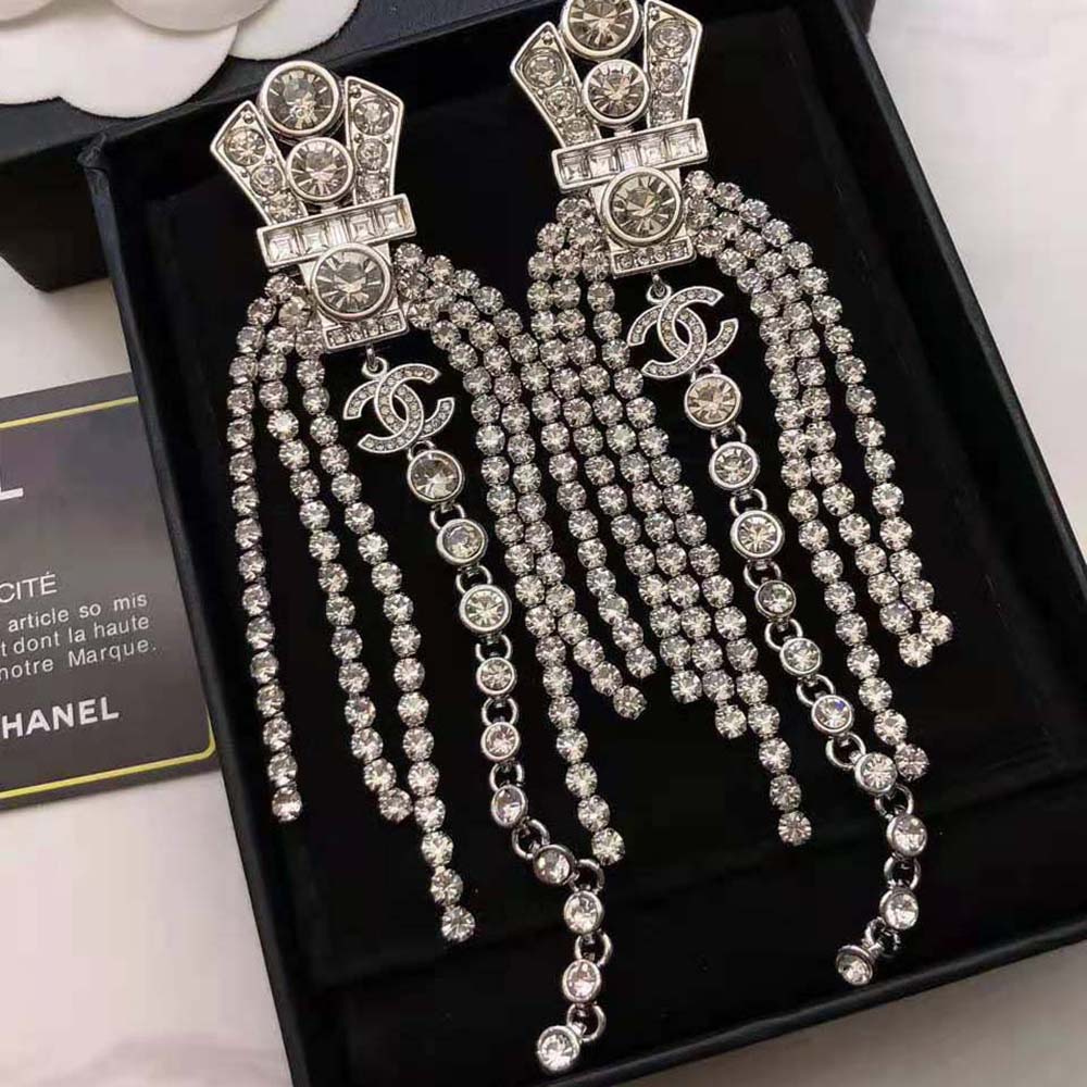 Chanel Women Clip-on Pendants in Silver & Crystal (5)