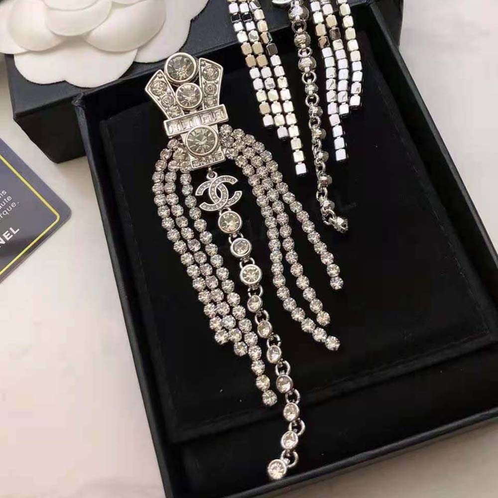 Chanel Women Clip-on Pendants in Silver & Crystal (6)